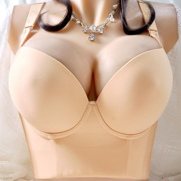 Soutien-gorge Plus Taille Femmes Cacher la graisse du dos Sous-vêtements Shpaer Incorporé Couverture complète Coupe profonde Sexy Push Up Soutien-gorge Lingerie