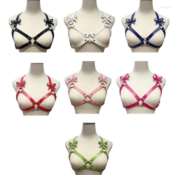 Bras punk en cuir poitrine harnais de soutien-gorge