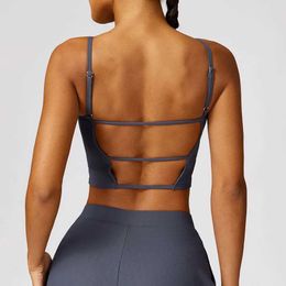 Beha's naadloze bh verstelbare dunne schouderband geribbelde sport ondergoed push-up sexy gym workout fitness gewatteerde crop top y240426