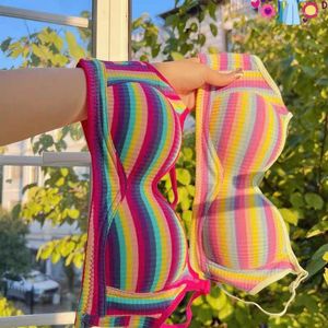 Soutien-gorge sans couture pour femmes Rainbow Girl Étudiants Dopamine Top Anneau en acier Sous-vêtements gratuits Lingerie Sexy Beach Bralette