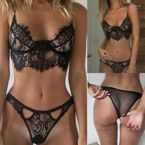 Bras Sets en dentelle 2 pièces Sous-vêtements sexy ensembles cils coussons coussin de lingerie de lingerie et de culottes blanches noires