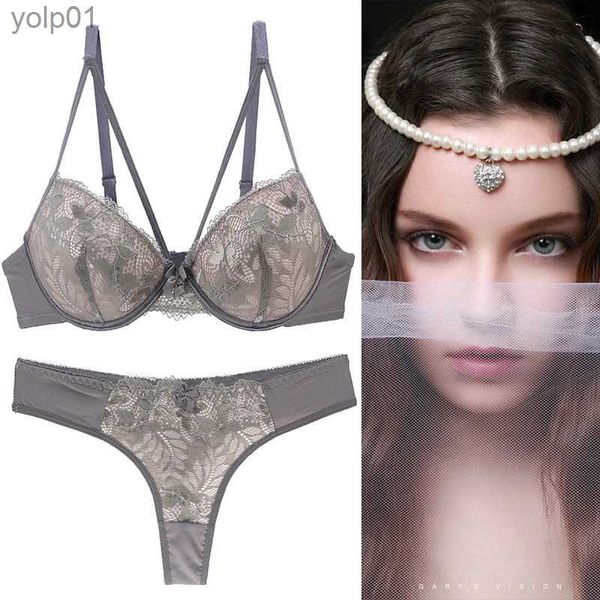 Conjuntos de sujetadores 2021 Nuevo Push Up Lace Bra Sets Plus Tamaño Lencería BCDE Copa Correa ajustada Arco Underwire Gris Rojo Azul Negro Blanco Ropa interiorL231202