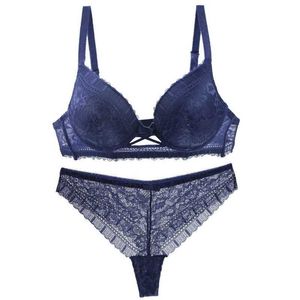 Bras stelt 2022 Nieuwe sexy mooi blauw wit zwart grn rode beha's set bloemen kanten ondergoed voor vrouwen plus size lingerie y240513