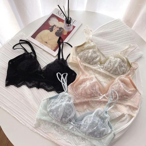 Ensembles de soutiens-gorge 2023 été intimes pleine dentelle ultra-mince femmes Sexy sous-vêtements Push Up mode Deep-V vêtements de nuit soutien-gorge culotte Lingerie