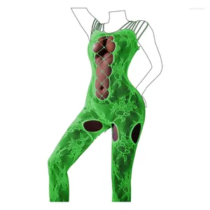 Conjuntos de sujetadores 2024 Tallas grandes Trajes de stripper verde fluorescente Sexy Hollow Out Lencería Body