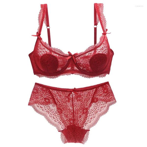 Soutien-gorge Ensembles 2024 Soutien-gorge sexy Femmes Floral Broderie Ultra Mince Épais Femme Lingerie Dentelle 32/70 34/75 36/80 38/85 ABCD Cup Sous-vêtements