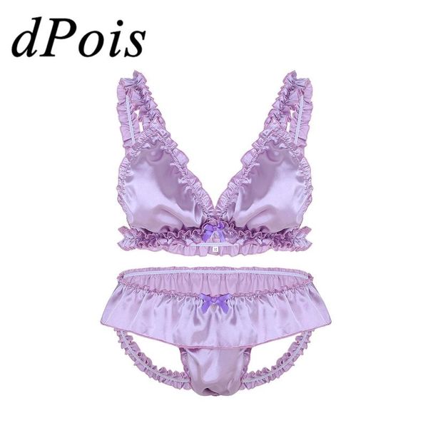 Bras Sets 2pcs Sous-vêtements masculins ensemble de soutien-gorge et de fesses nues nus masses érotiques sous-pants à froufrous doux sissy robe croix costumes sexy