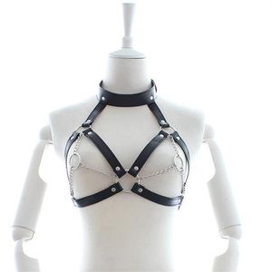 Soutien-gorge Ensembles Réglable Femmes Pu Collier En Cuir Chaîne Ouverte Soutien-Gorge Bouche Gag Pinces À Mamelons Retenue Bondage Nuit Vêtements Exotiques Pour 188K