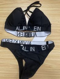 Behas stelt merkletters borduurwerk zwart sexy bikini set t-back underwear badmode strand