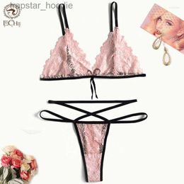 Ensembles de soutiens-gorge Ensembles de soutiens-gorge Leechee ensemble de Lingerie Sexy femmes mode rose deux pièces jarretelles dos nu transparent sous-vêtements en dentelle culotte Costume de sexe érotique L230919