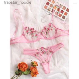 Bh's Sets Bh's Sets Sexy Lage Taille Kant Erotische Lingerie Set Mesh Vrouwen Ondergoed Transparante Bh L230919