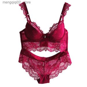 Conjuntos de sutiãs Burvogue New Lace Lingerie Bra Set Mulheres Sexy Bra Set Push Up Underwear Bralette Plus Size Ajustável Sutiãs e Calcinhas 2pcs / Set Q230922