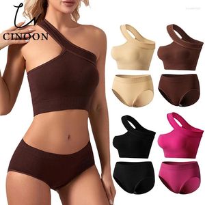 Bh Sets CINOON Sexy Vrouwen Naadloze Bh Set Lage Taille Slipje Draadloze Enkele Schouderband Bralette Lingerie Backless Ondergoed