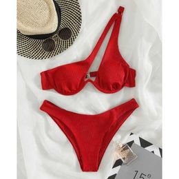 Soutien-gorge Ensembles COOBBU Sexy Bikini Ensemble Une Épaule Bikini Solide Femmes Maillot De Bain Maillot De Bain Push Up Maillot De Bain Brésilien Biquini Été Beachwear T221206