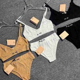 Bras Sets Designer Femmes broderie Cotton Tissu Spaghetti Strap Bra and Pague Twinset Underwear Lingerie Suit SML KB3Y