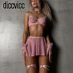 BH's sets Diccvicc roze lingerie sexy kanten beha ruche kousenband string set doorzien vrouw ondergoed ondeugende exotische kleding fancy outfit