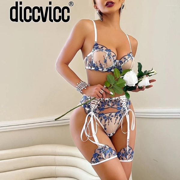 Bras sets diccvicc sexy lingerie broderie en dentelle florale soutien-gorge fantaisie set élégant voir à travers des sous-vêtements fines femmes kit intime sensuel