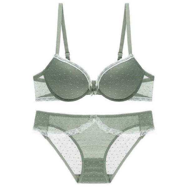 Conjuntos de sujetadores DM Conjunto de sujetador de patchwork de encaje francés Pad Lencería Push Up Brassiere Ultra-thin Mesh Dot Bralett Set Bragas sexy para mujer ropa interior T220907