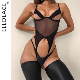 Bh-sets Ellolace erotische lingerie met kous uitgesneden bh fantasie obsessief ondergoed sexy braziliaanse intieme set sissy-kostuum 3-delig