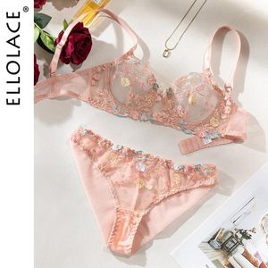 Bras stelt Ellolace erotische lingerie voor dames sexy ondergoed bloemen borduurwerk fancy intieme transparante bh super 2 -delige set -outfit