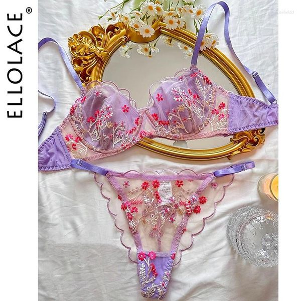 Soutien-gorge Ensembles Ellolace Fée Floral Lingerie Délicate Sous-Vêtements Transparent Sans Couture Sexe Costume De Luxe Broderie Dentelle Désir Fille