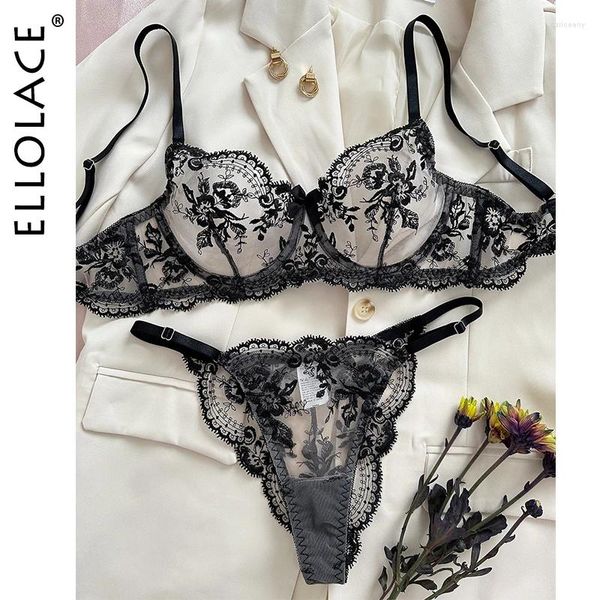 Soutien-gorge Ensembles Ellolace Fantaisie Lingerie Dentelle Broderie Fée Sans Couture Tulle Sous-Vêtements Voir À Travers Exotique Floral Belle Bilizna Ensemble