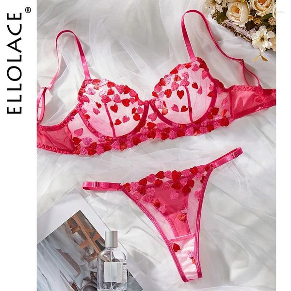 Bras se sets Ellolace Fantasy Lingerie atuendo erótico amor bordado de encaje romántico sexy disfraz transparente fantasía