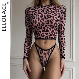 Beha's Sets Ellolace Luipaard Lingerie Outfits Lichtroze Tops Lange mouw Voor Dames 2 Stuks Contrastkleur Jong Meisje Intim Goederen
