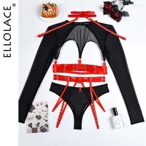 Bh's Sets Ellolace Sexy Lingerie Uitgesneden Top Pure Kant Transparant Exotische T-shirts Gothic Sensuele Accessoires 4-delige Jarretelgordel Outfits