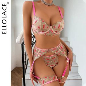 Des soutiens-gorge définissent les sous-vêtements de lingerie sexy ellolace pour les femmes transparentes séduisantes intamite usure rose rose attrayant suspense poitrine tenues
