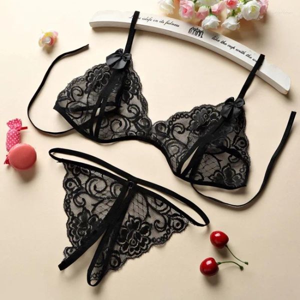 Bras sets de lingerie érotique en dentelle de soutien-gorge transparent ensemble de soutien-gorge sexy de profondeur V Open Bodys entrejambe