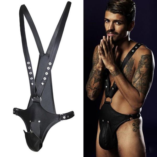 Conjuntos de sujetadores Ropa interior erótica BDSM Fetiche Disfraz Hombres Arnés masculino Cuerpo Bondage Cinturón Correa Punk Rave Cock Jaula Lencería Ropa gay248v