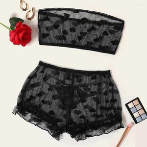 Bras stelt Fashion Women's Sexy Lace Set Perspectief Wave Point Bra Dames Tube Top Shorts Thong Sheer Lingerie Pyjama's 2024