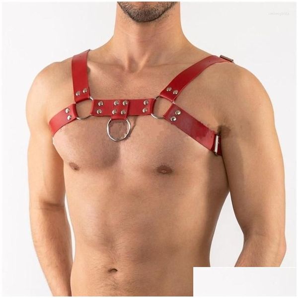 Soutien-gorge Ensembles Fétiche Gay Vêtements Cuir Hommes Harnais Ceintures Ual Corps Bondage Sangles Lingerie Punk Rave Gothique Mode Ceinture De Poitrine Rouge Drop Dhraz