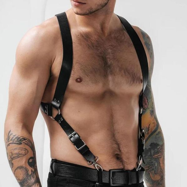 Ensembles de soutiens-gorge fétiche Gay hommes Sexy PU cuir harnais mâle Lingerie réglable corps Punk Style ceintures BDSM Bondage Harajuku jarretière pour adulte