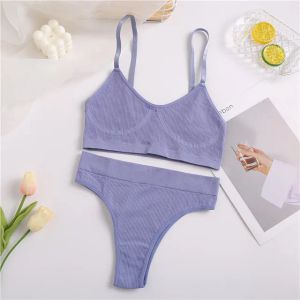 Bras Sets Finetoo Femmes sans couture Top Pantes Set Cotton Tops Low Taist G-String sous-vêtements Soft Active Wear Lingerie Fitness Crop Drop OTUeh