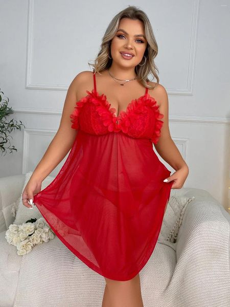 Conjuntos de sujetadores Comercio exterior Pijamas de mujer gorda sexy Venta al por mayor Suspender transparente PlusSize