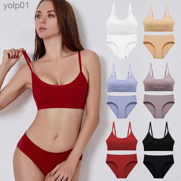 Conjuntos de sujetadores Conjunto de sujetador inalámbrico ultra delgado francés Lencería sexy Fe Acanalado Brassiere Mujeres Algodón sin costuras Tanques elásticos básicos Sleep TopL231202