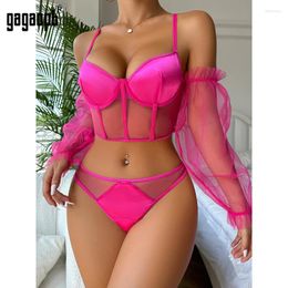 Soutien-gorge Ensembles Gagaopt Rose Rouge Lingerie Mode Vitalité Sous-vêtements sans couture Ensemble Lanterne Manches Irrégulières Fantaisie Sensuelle Tenue Sexy