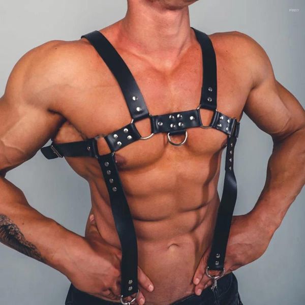 Bras Sets Gay Rave Arnés Cuero para hombres Bondage Clubwear Cuerpo de hombro Correo muscular Correos Correos trajes