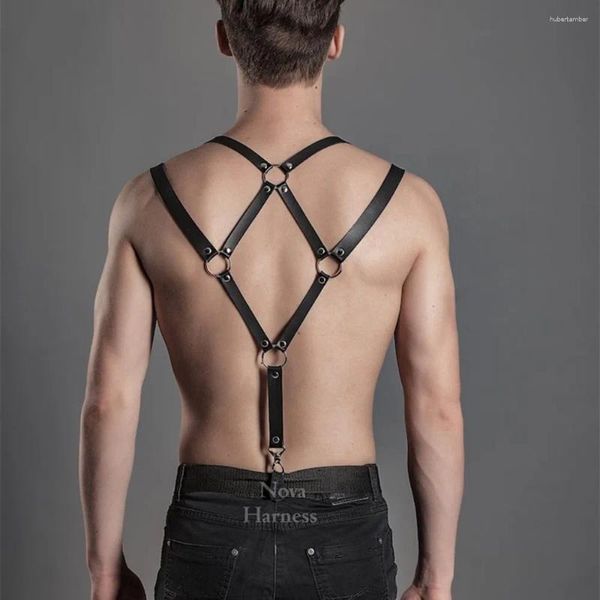 Bras sets gay rave harnais homme réglable sexy en cuir noir flirter bondage club de fête costume toys sexuels pour les hommes lingerie