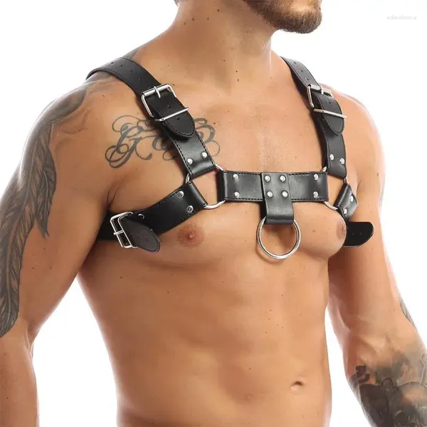 Bras sets gay rave harnais hommes noirs faux cuir ceinture metal body punk punk gothic crop top sexy cage clubwear sex toys