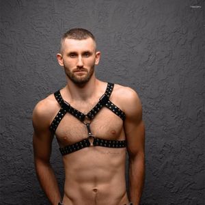 Soutien-gorge Ensembles Gay Rave Harnais Sexy Hommes Lingerie Gothique Punk Ceinture Faux Cuir Cage Corps Poitrine Muscle Avec Anneaux O En Métal