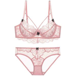 Beha's stelt high-end dames sexy beha vrouwen groot formaat kanten boog grote borsten klein ondergoed slipje set underwire push up lingerie t220907