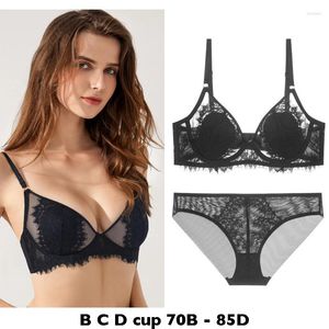 Bras sets de haute qualité Sexy Femmes et bref ensemble push up Lace B C D Cup confortable Lingerie Summer sous-vêtements Beige Black Black