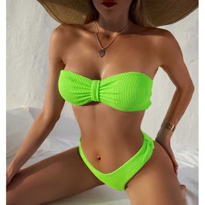 Soutien-gorge Ensembles Taille haute Bandeau Bikini 2021 Sexy Femmes Maillot de bain Solide Maillots de bain Femme Brésilienne String Bikini Ensemble Maillot de bain T221206