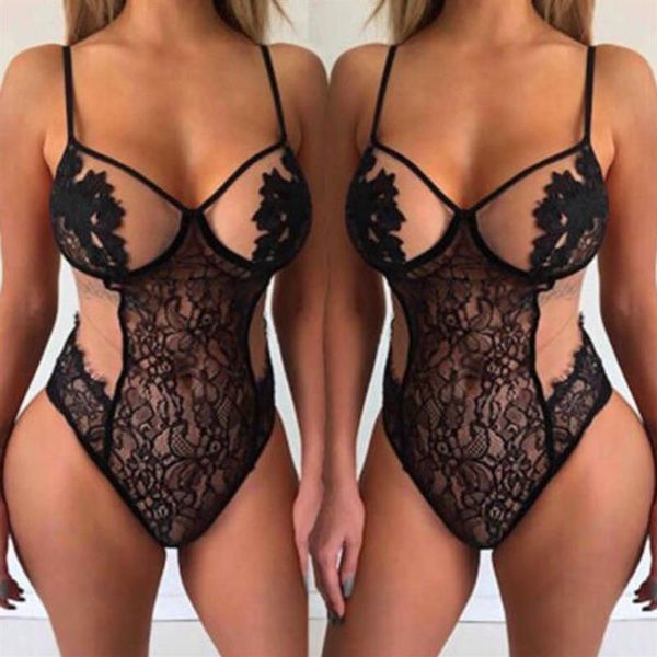 Conjuntos de sujetadores Hirigin Mujeres Lace Sexy-Lencería Ropa de dormir Ropa interior G-String Babydoll Sin mangas con cuello en V Ropa de dormir delgada Bodys283U