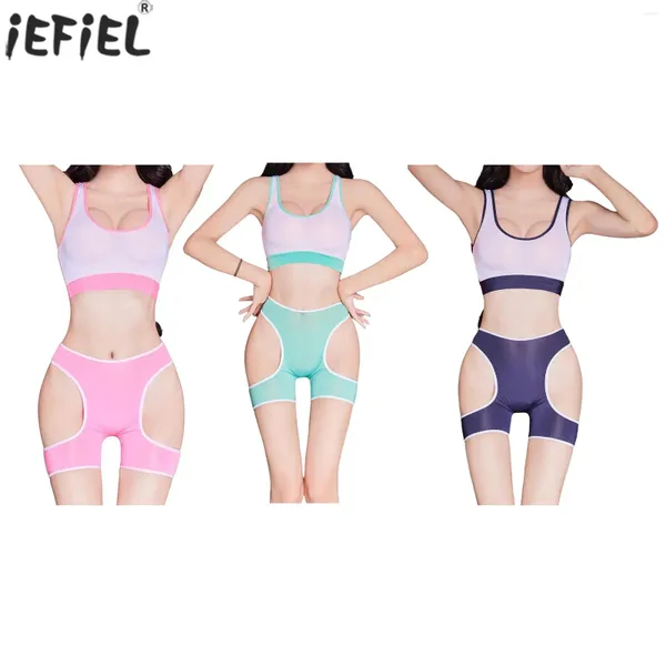 Bras sets iefiel 2pcs femmes tenue de lingerie exotique sexy set top haut de cultures serrées élastiques et creux de sous-vêtements sport