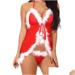 Bras Sets Ishine Christmas Womens Sexy Lingerie Red Vestido con encaje Feather Halloween Rats Awear Set Drop de entrega Dhiy9