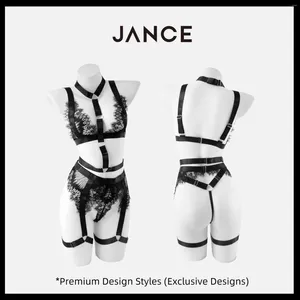 Bras Sets Jance Black Wimelash Lace Zie door sexy erotische lingerie Camisole Pyjama Set High-End Design Original Premium 4 PCS